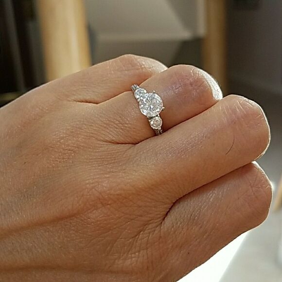1.25-CT 3 Stone Trellis Cathedral Engagement Ring - Picture 6 of 8